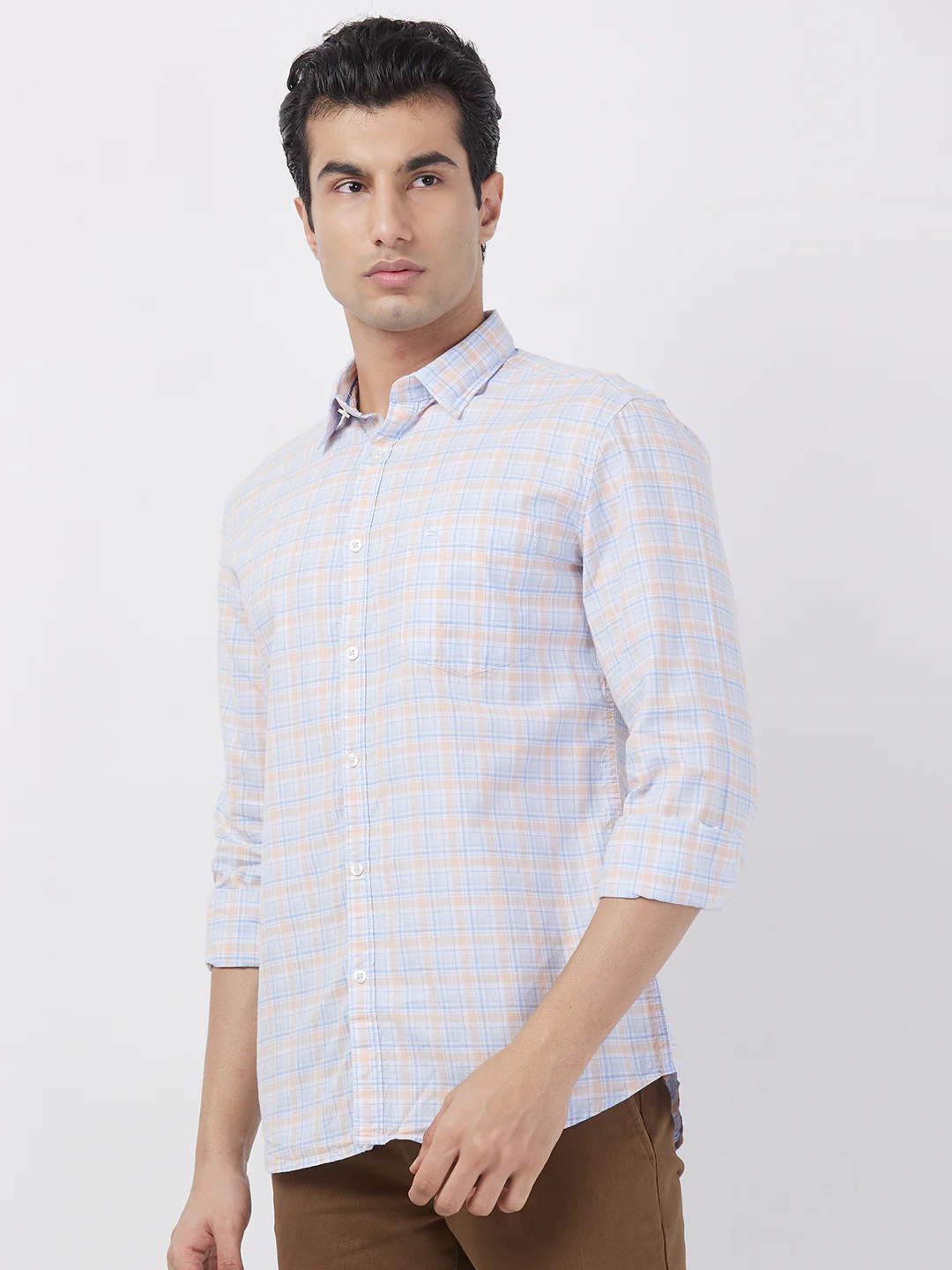 Parx Men Orange Checks Slim Fit Cotton Shirt - Image 3