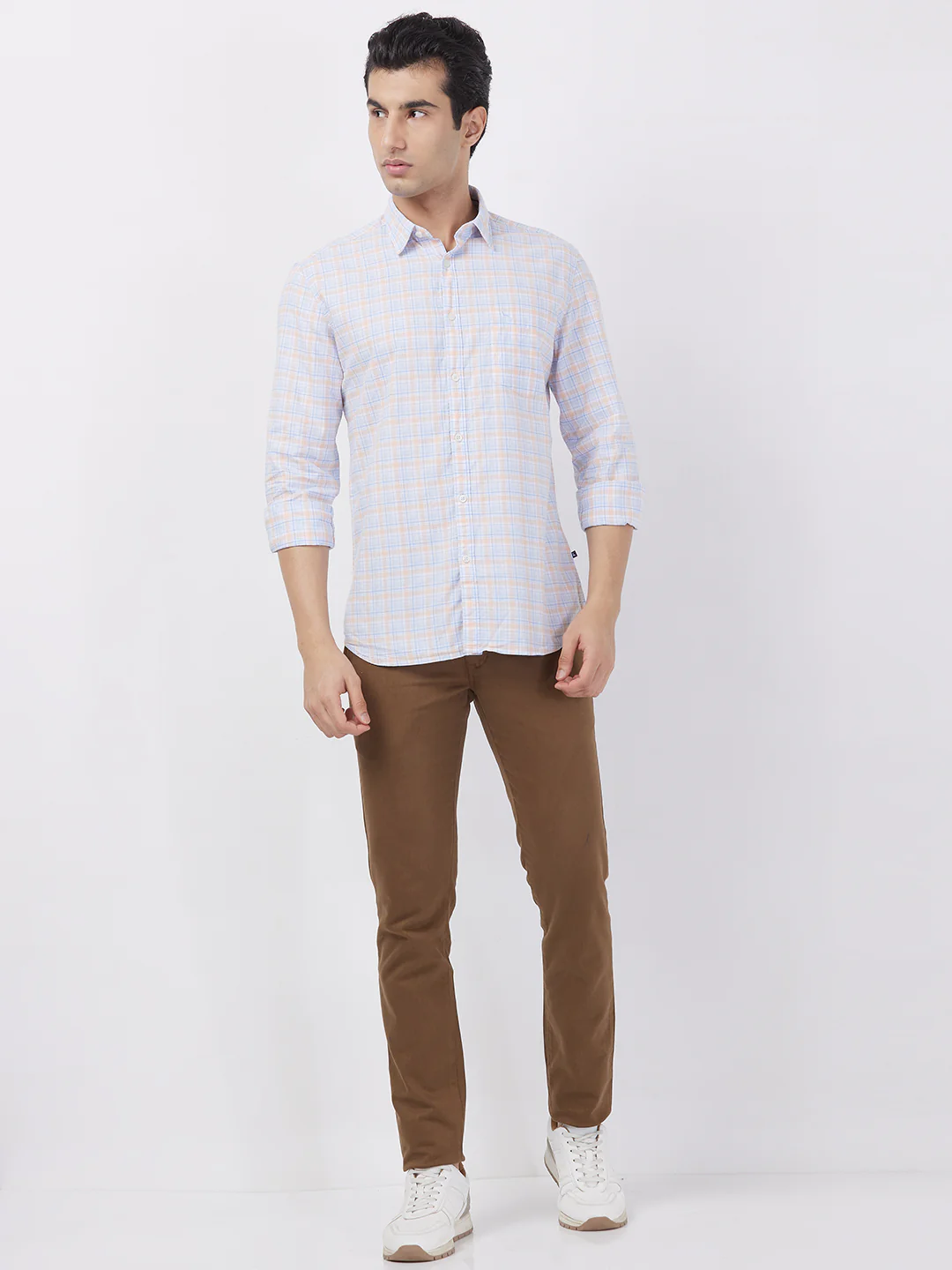 Parx Men Orange Checks Slim Fit Cotton Shirt - Image 5