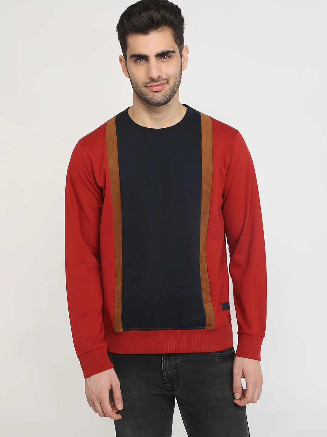 Parx Men Orange Cut & Sew Regular Fit Cotton Blend Full Sleeve Round Neck Collar Sweatshirt