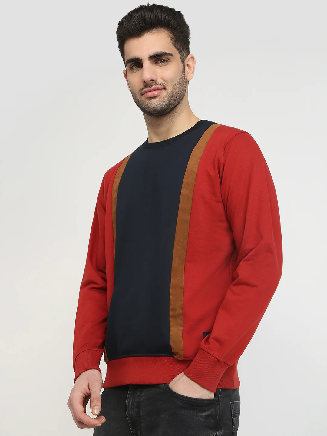 Parx Men Orange Cut & Sew Regular Fit Cotton Blend Full Sleeve Round Neck Collar Sweatshirt - Image 2