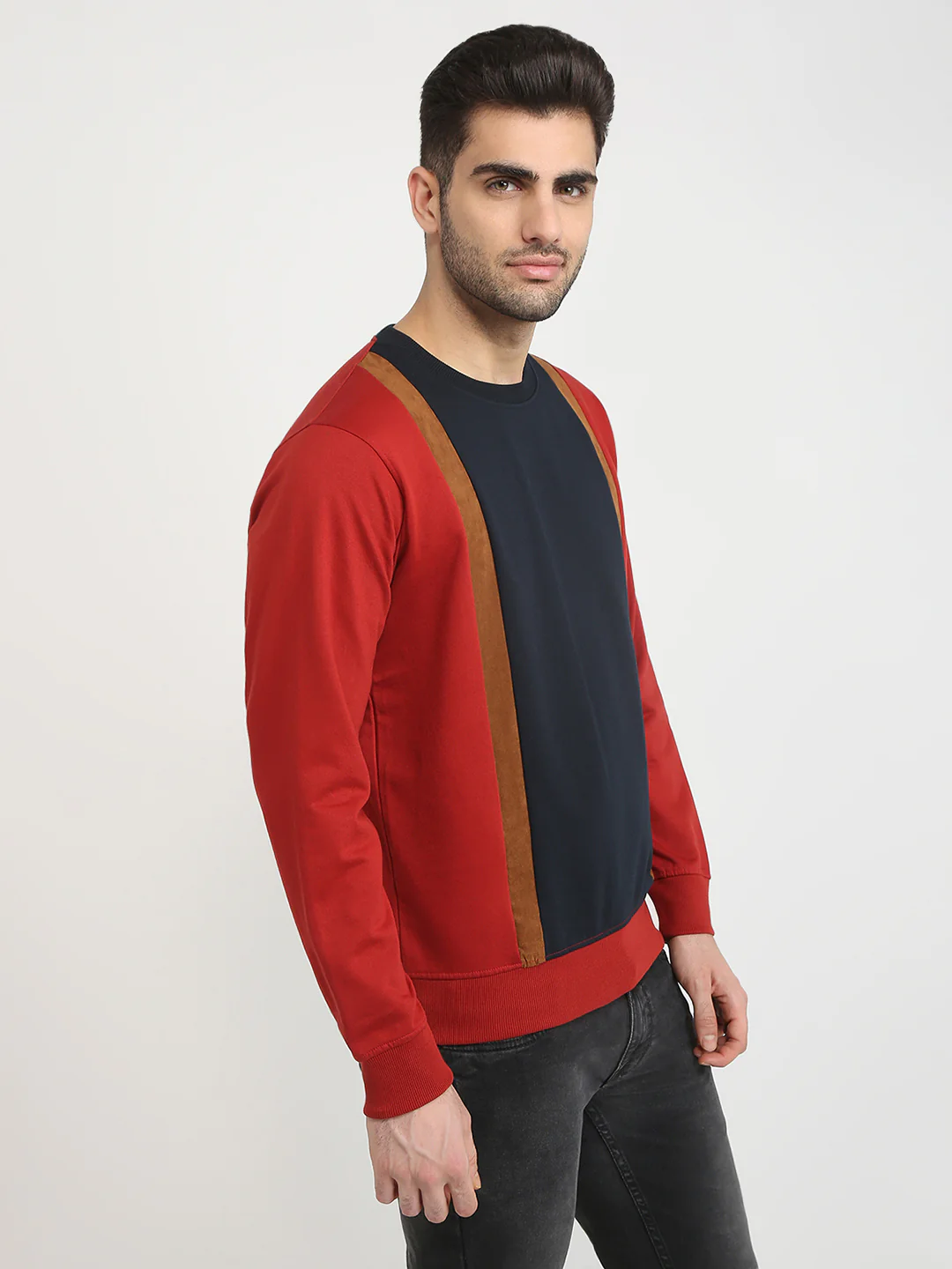 Parx Men Orange Cut & Sew Regular Fit Cotton Blend Full Sleeve Round Neck Collar Sweatshirt - Image 3