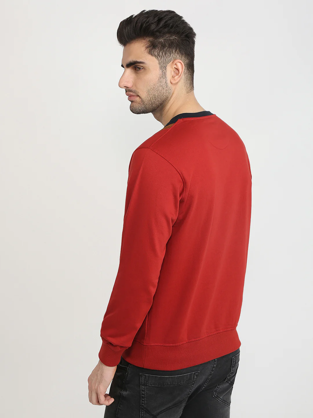 Parx Men Orange Cut & Sew Regular Fit Cotton Blend Full Sleeve Round Neck Collar Sweatshirt - Image 4