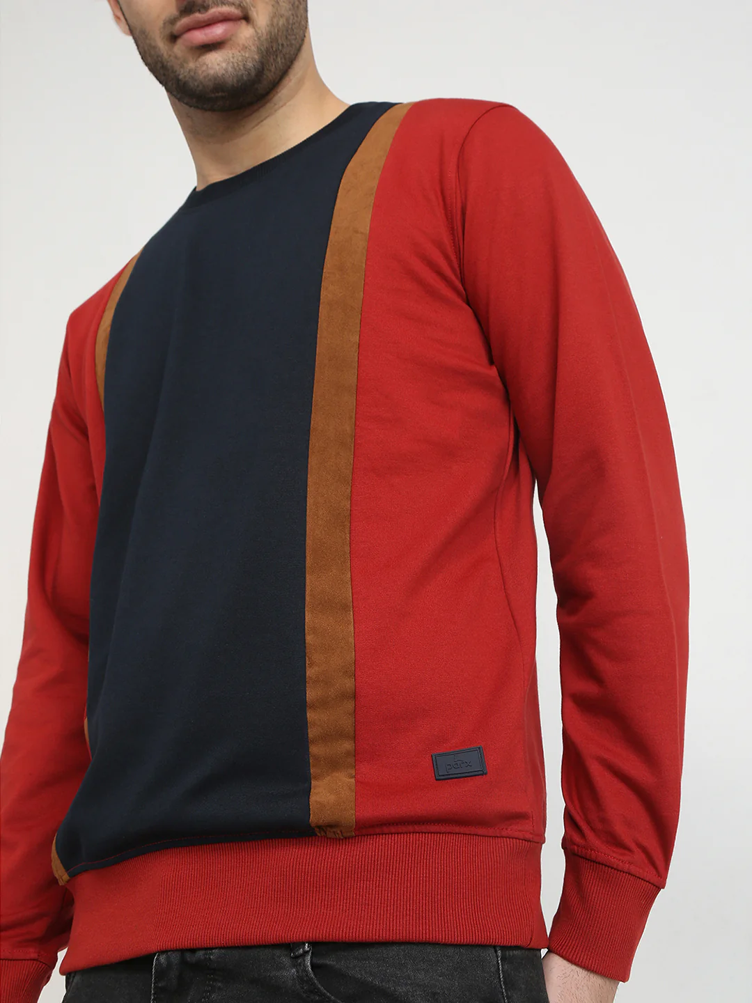 Parx Men Orange Cut & Sew Regular Fit Cotton Blend Full Sleeve Round Neck Collar Sweatshirt - Image 6
