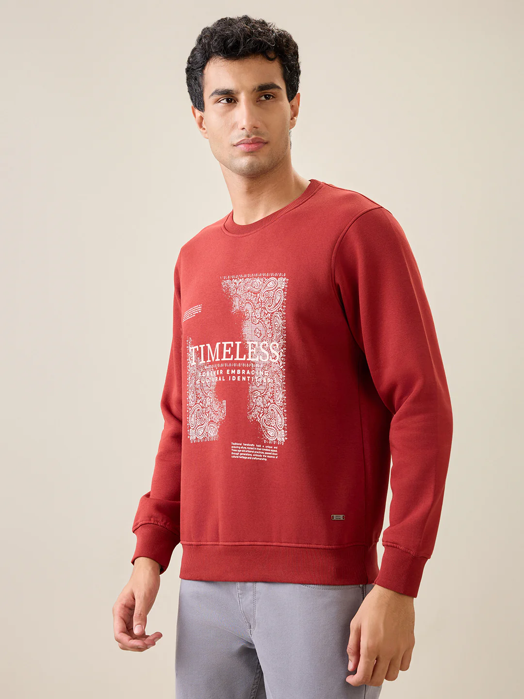 Parx Men Orange Graphic Regular Fit Cotton Blend Full Sleeve Round Neck Collar Sweatshirt - Image 2