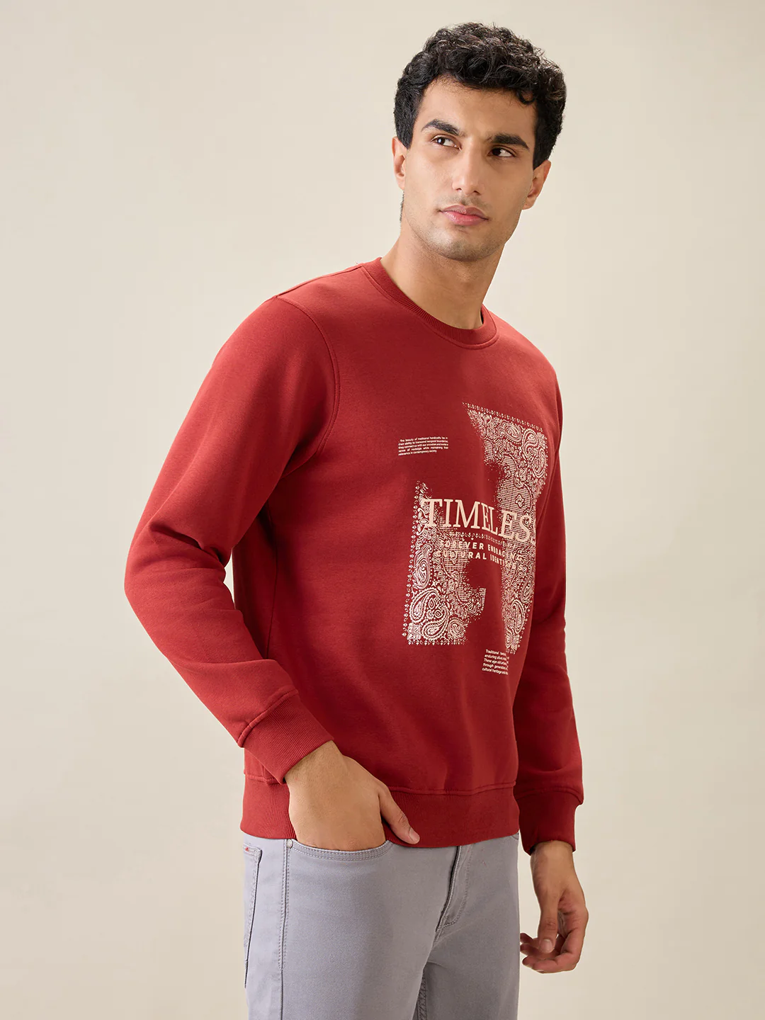 Parx Men Orange Graphic Regular Fit Cotton Blend Full Sleeve Round Neck Collar Sweatshirt - Image 3
