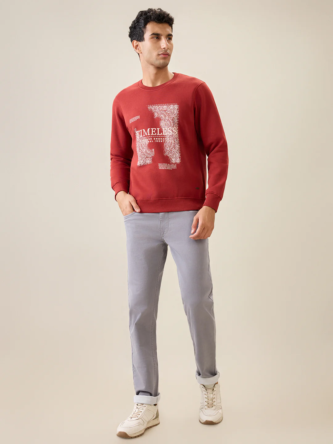 Parx Men Orange Graphic Regular Fit Cotton Blend Full Sleeve Round Neck Collar Sweatshirt - Image 5
