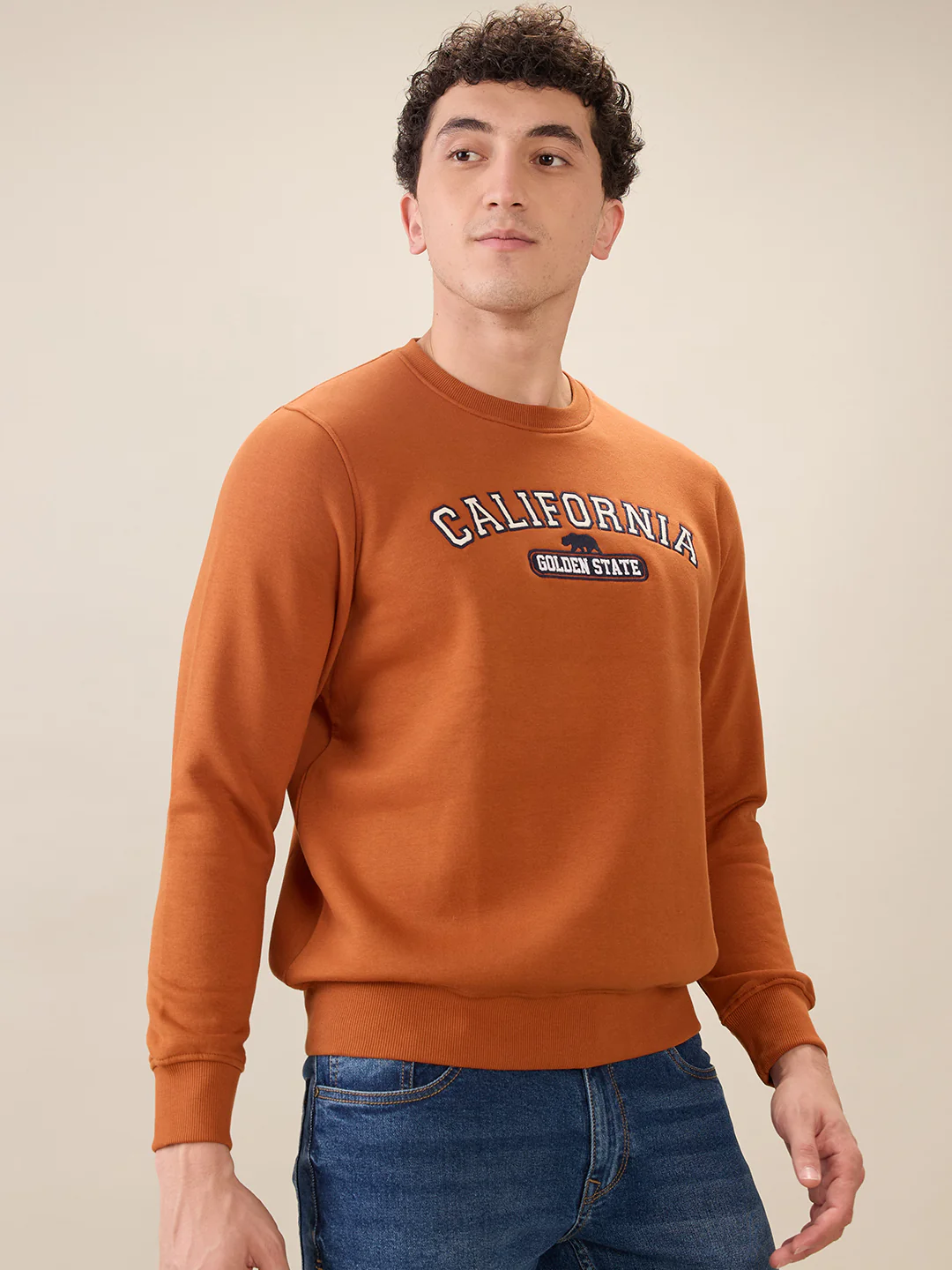 Parx Men Orange Graphic Regular Fit Cotton Blend Sweatshirt - Image 2
