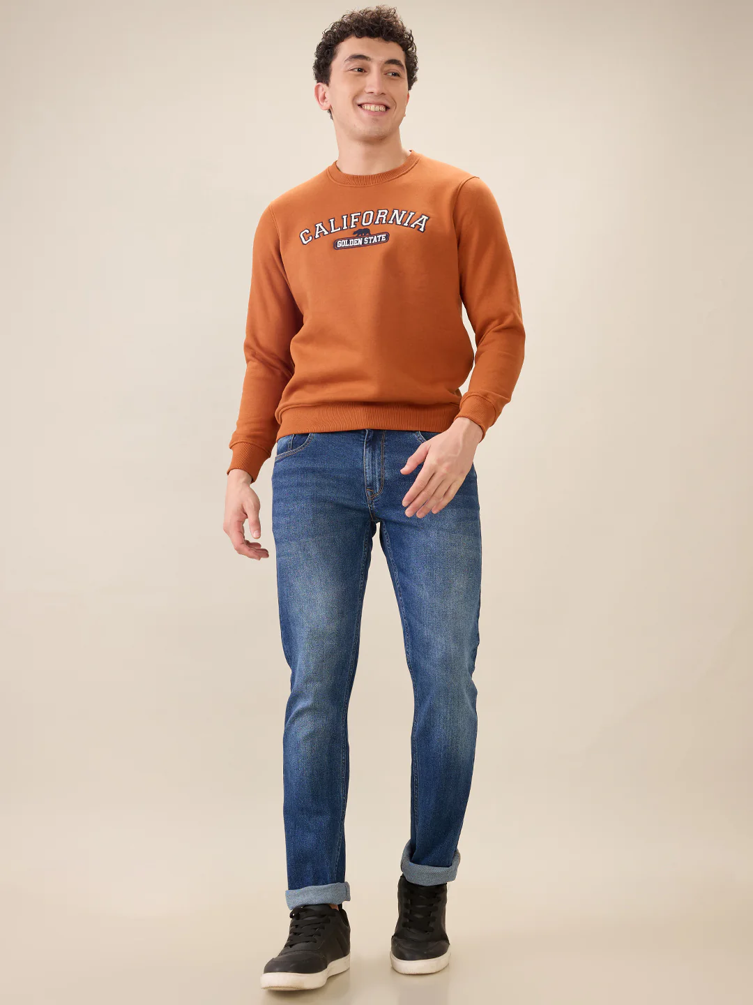 Parx Men Orange Graphic Regular Fit Cotton Blend Sweatshirt - Image 5