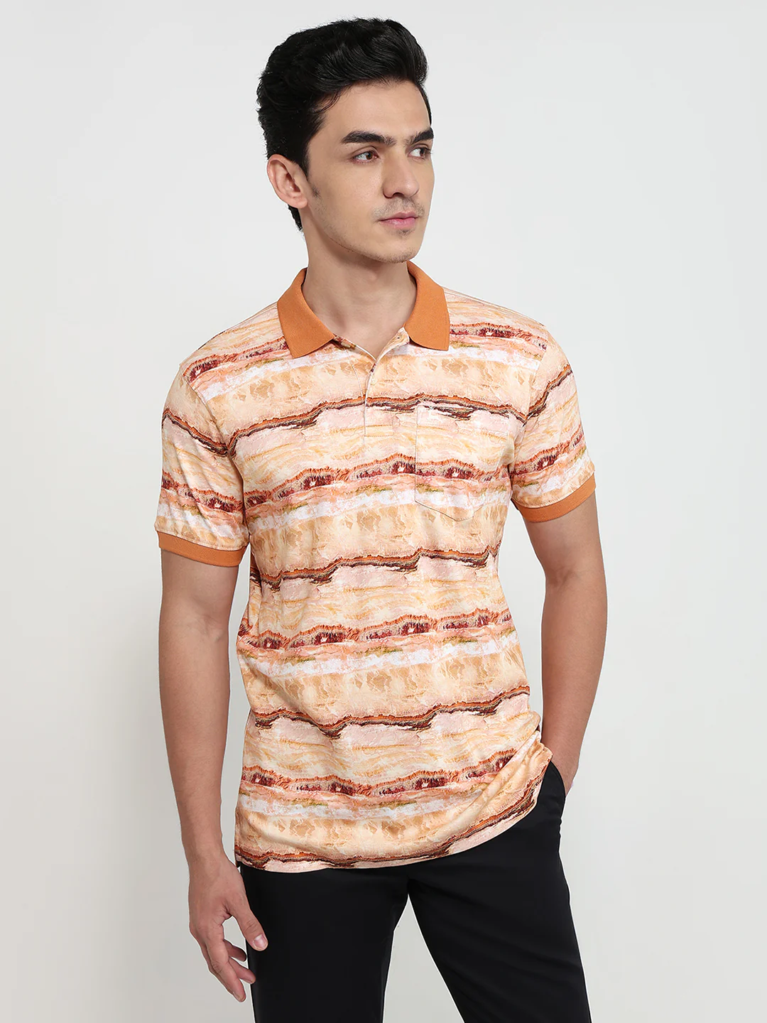 Parx Men Orange Print Regular Fit Cotton T-shirt