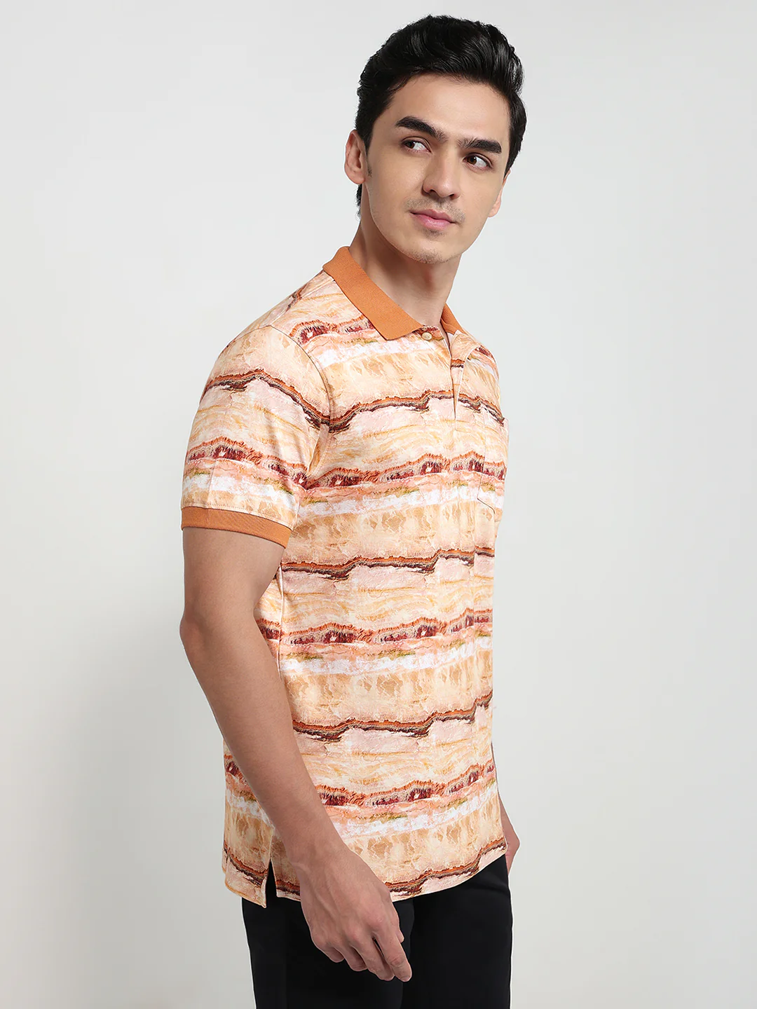 Parx Men Orange Print Regular Fit Cotton T-shirt - Image 3