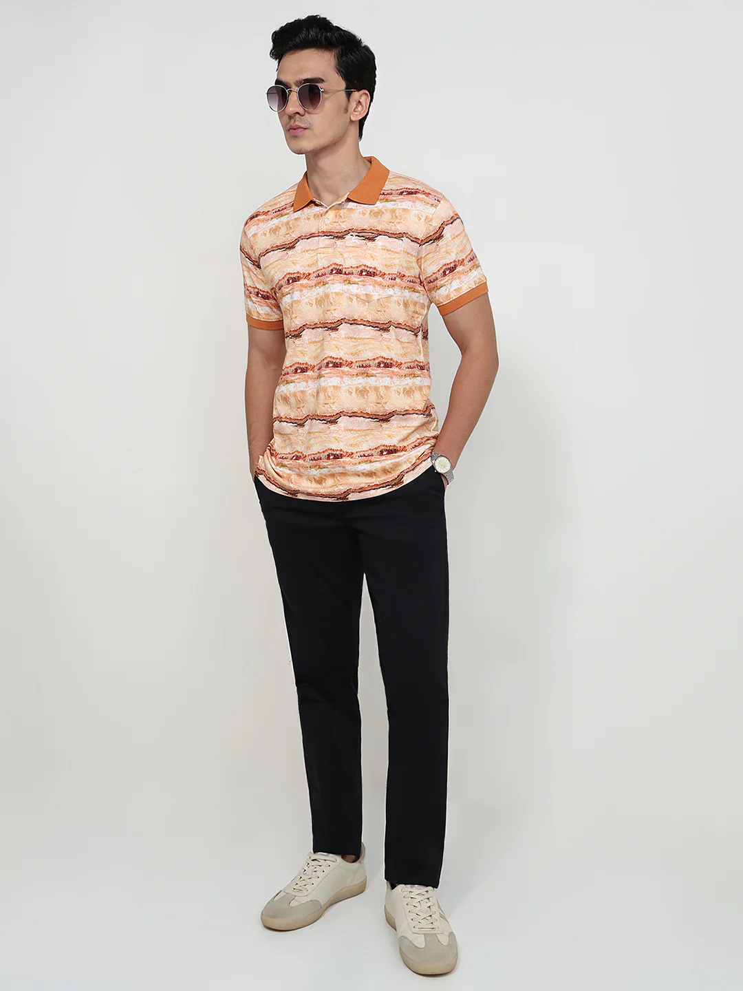 Parx Men Orange Print Regular Fit Cotton T-shirt - Image 5