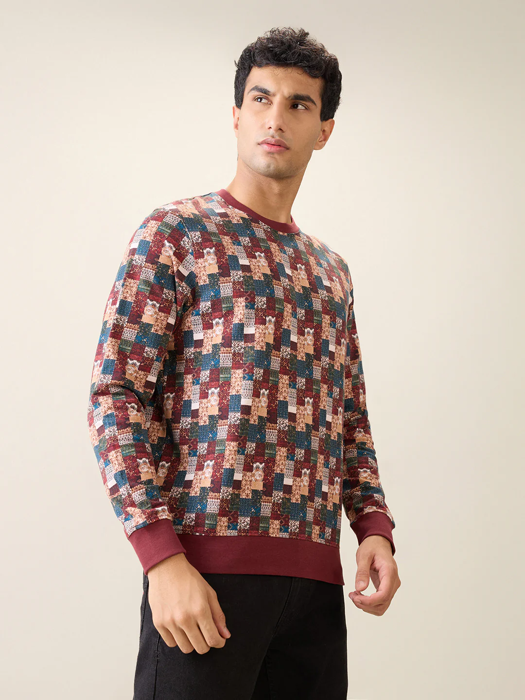 Parx Men Orange Printed Regular Fit Cotton Full Sleeve Round Neck Collar Sweatshirt - Image 3