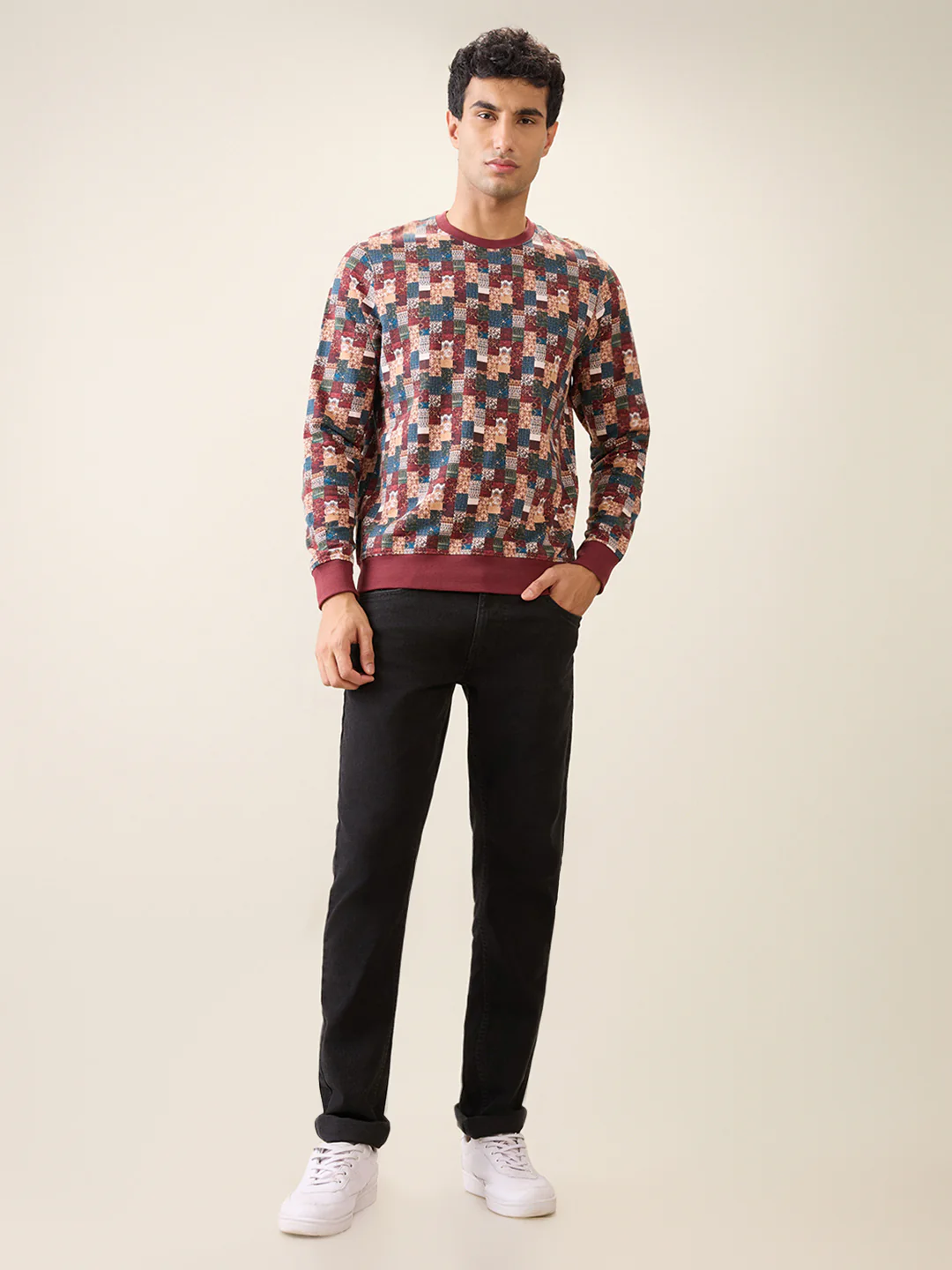 Parx Men Orange Printed Regular Fit Cotton Full Sleeve Round Neck Collar Sweatshirt - Image 5