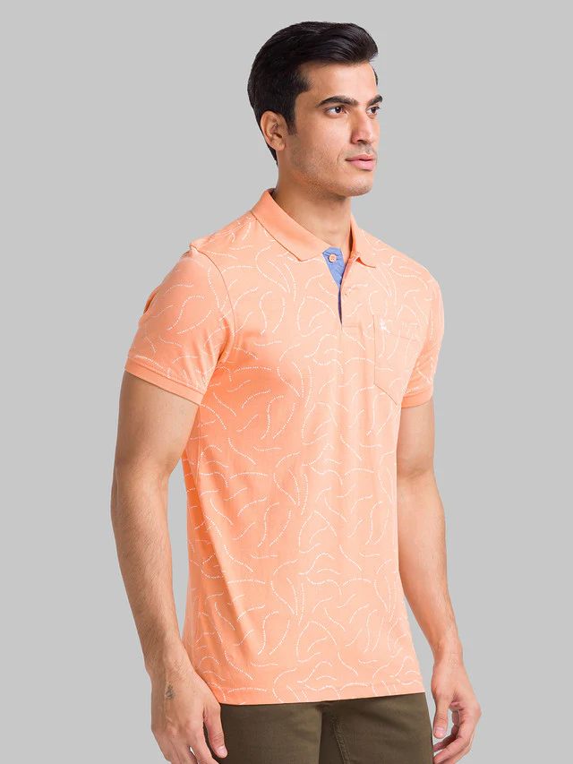 Parx Men Orange Printed Regular Fit Half Sleeve Polo Neck T-Shirt - Image 2