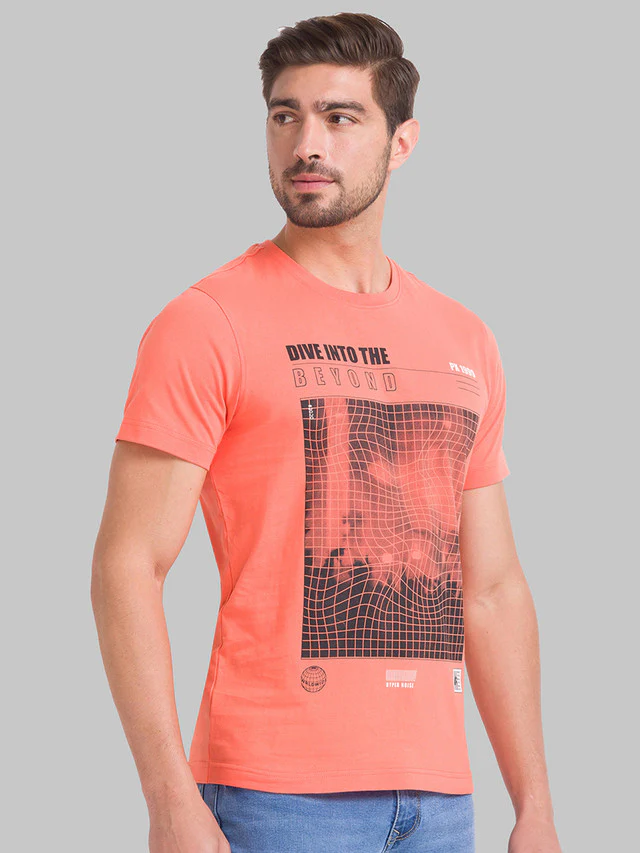 Parx Men Orange Printed Regular Fit Half Sleeve Round Neck T-Shirt - Image 2