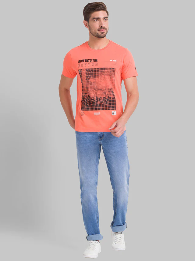 Parx Men Orange Printed Regular Fit Half Sleeve Round Neck T-Shirt - Image 5