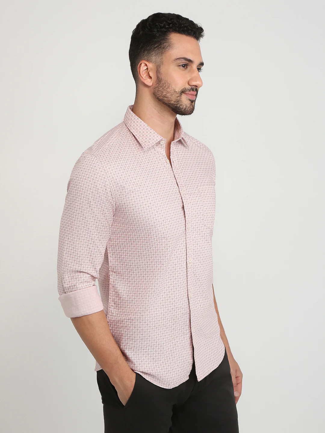 Parx Men Orange Printed Slim Fit Cotton Casual Shirt - Image 3