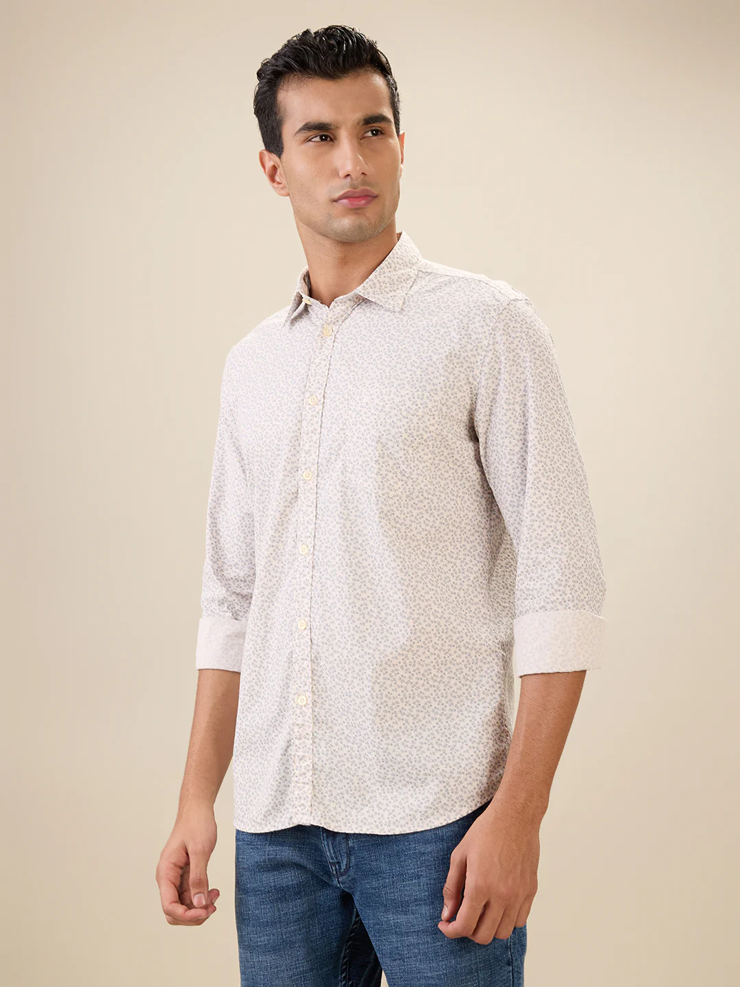 Parx Men Orange Printed Slim Fit Cotton Full Sleeve Cut Away Collar Casual Shirt - Image 2