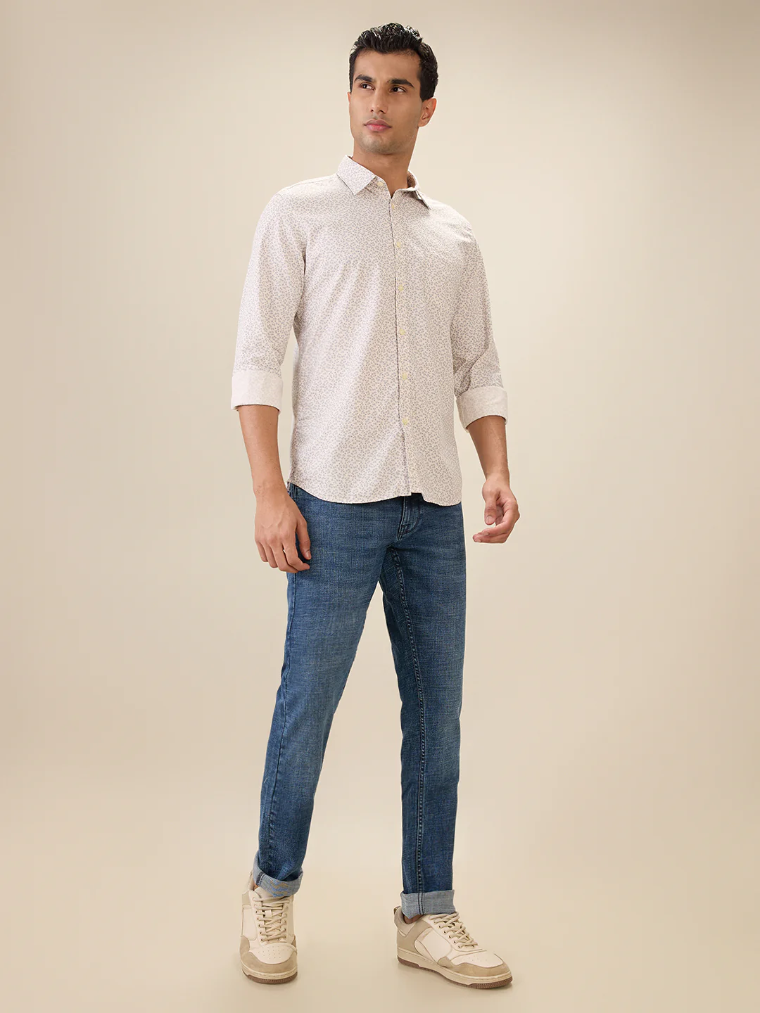 Parx Men Orange Printed Slim Fit Cotton Full Sleeve Cut Away Collar Casual Shirt - Image 5