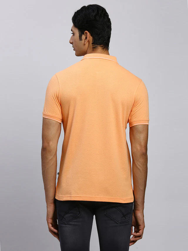 Parx Men Orange Self Design Regular Fit Half Sleeve Polo Neck T-Shirt - Image 5
