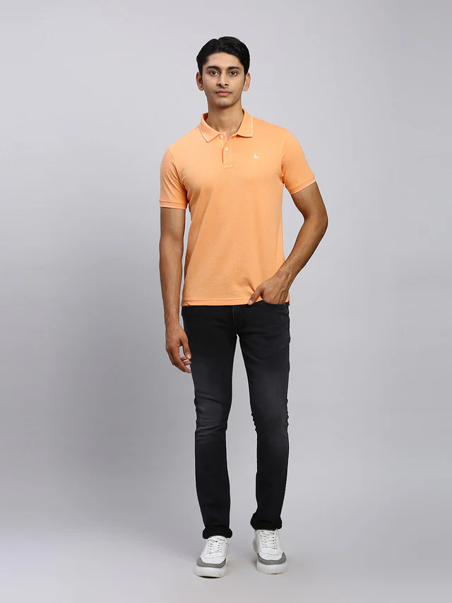 Parx Men Orange Self Design Regular Fit Half Sleeve Polo Neck T-Shirt - Image 6