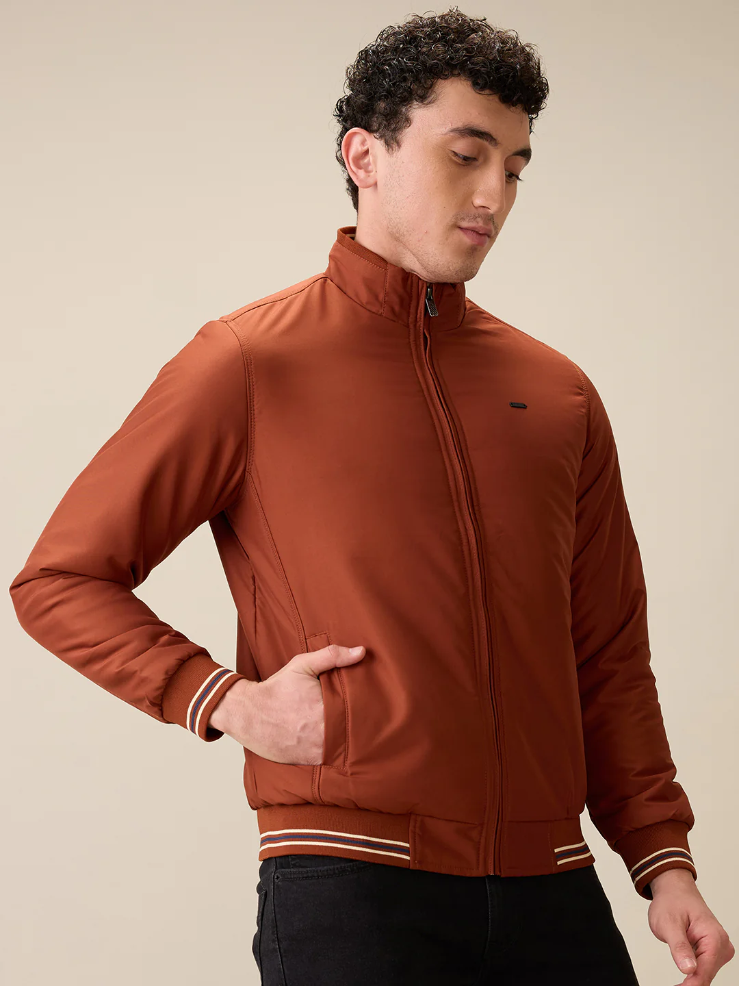 Parx Men Orange Solid Polyester Full Sleeve Jacket - Image 2