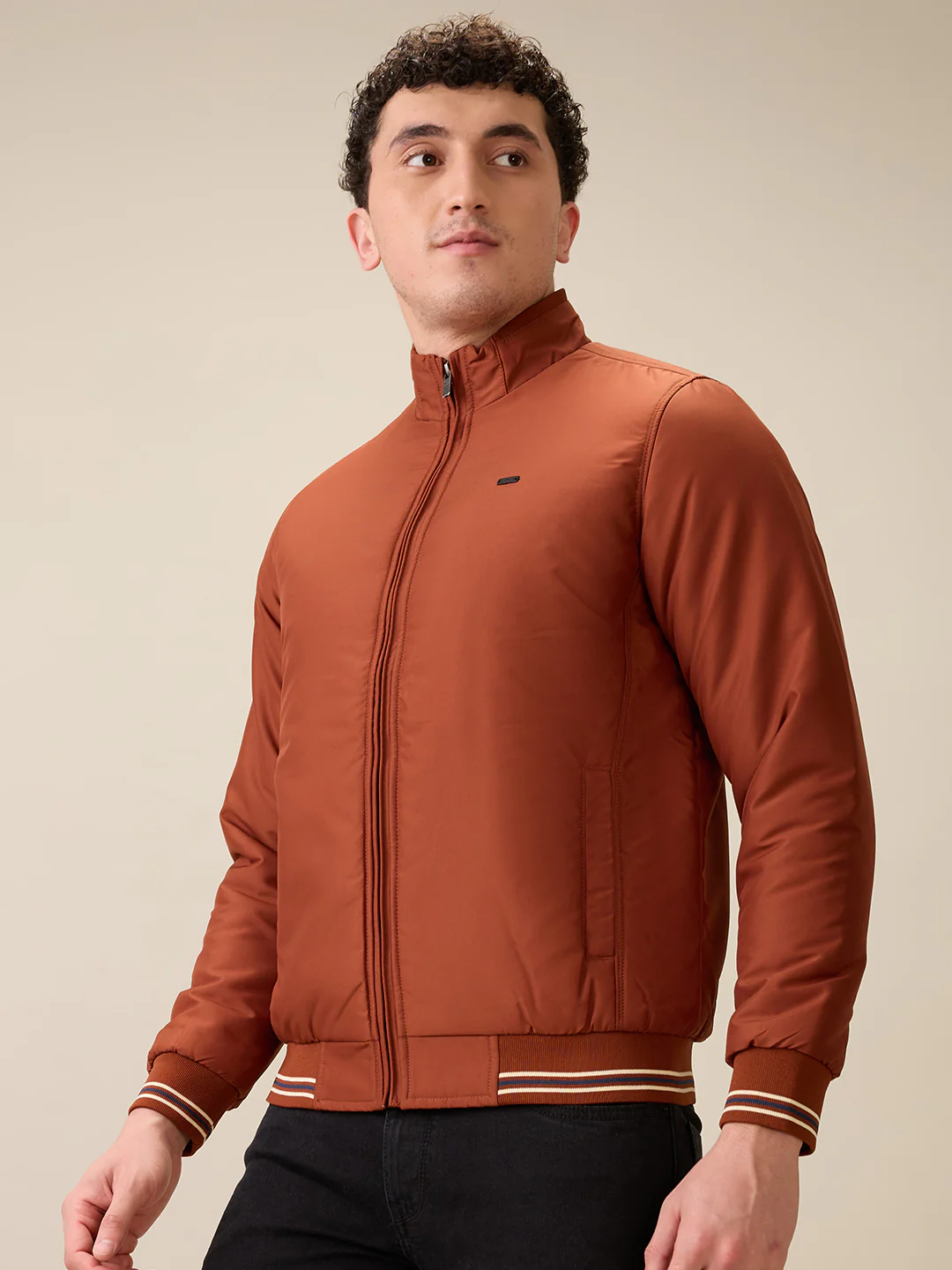 Parx Men Orange Solid Polyester Full Sleeve Jacket - Image 3