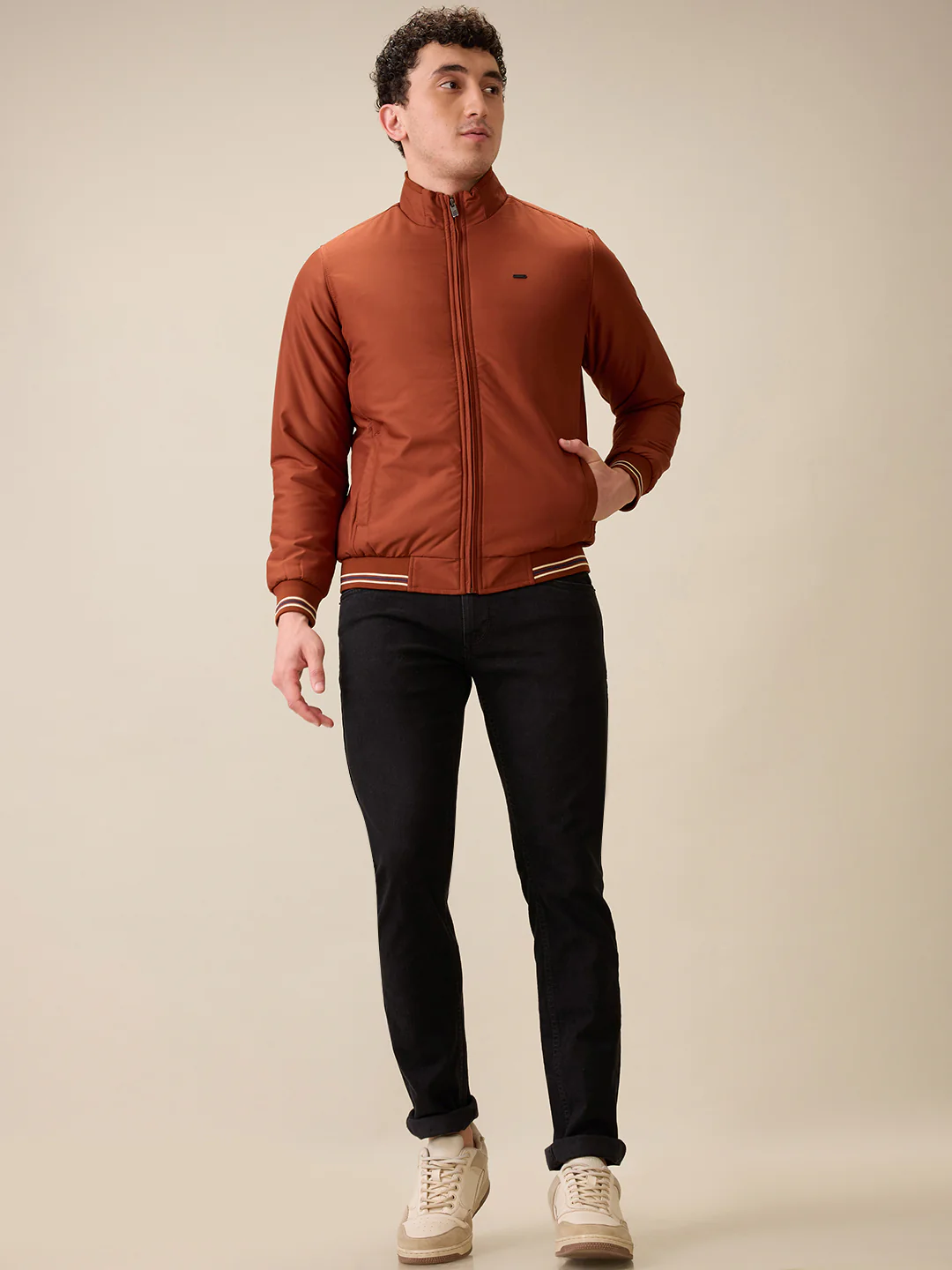 Parx Men Orange Solid Polyester Full Sleeve Jacket - Image 5