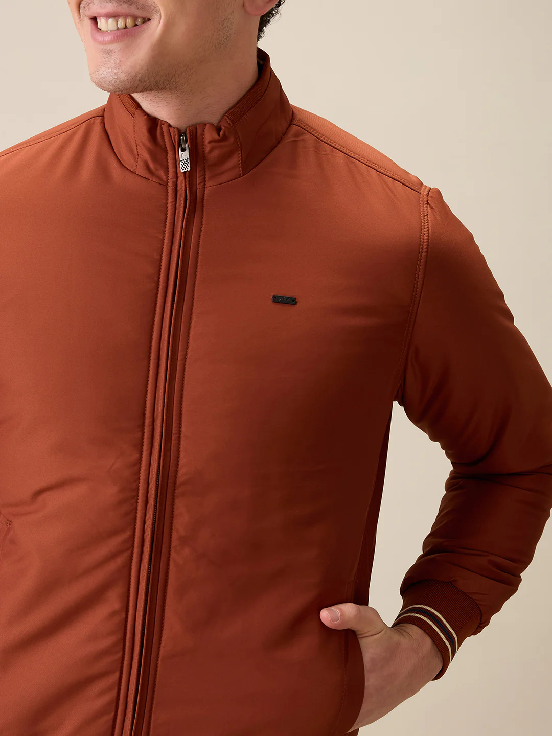 Parx Men Orange Solid Polyester Full Sleeve Jacket - Image 6