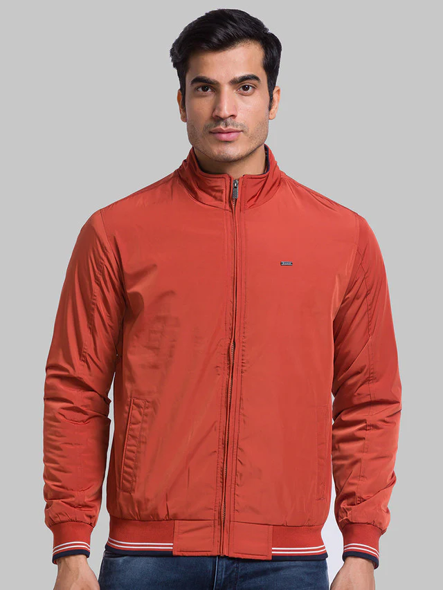 Parx Men Orange Solid Polyester Jacket