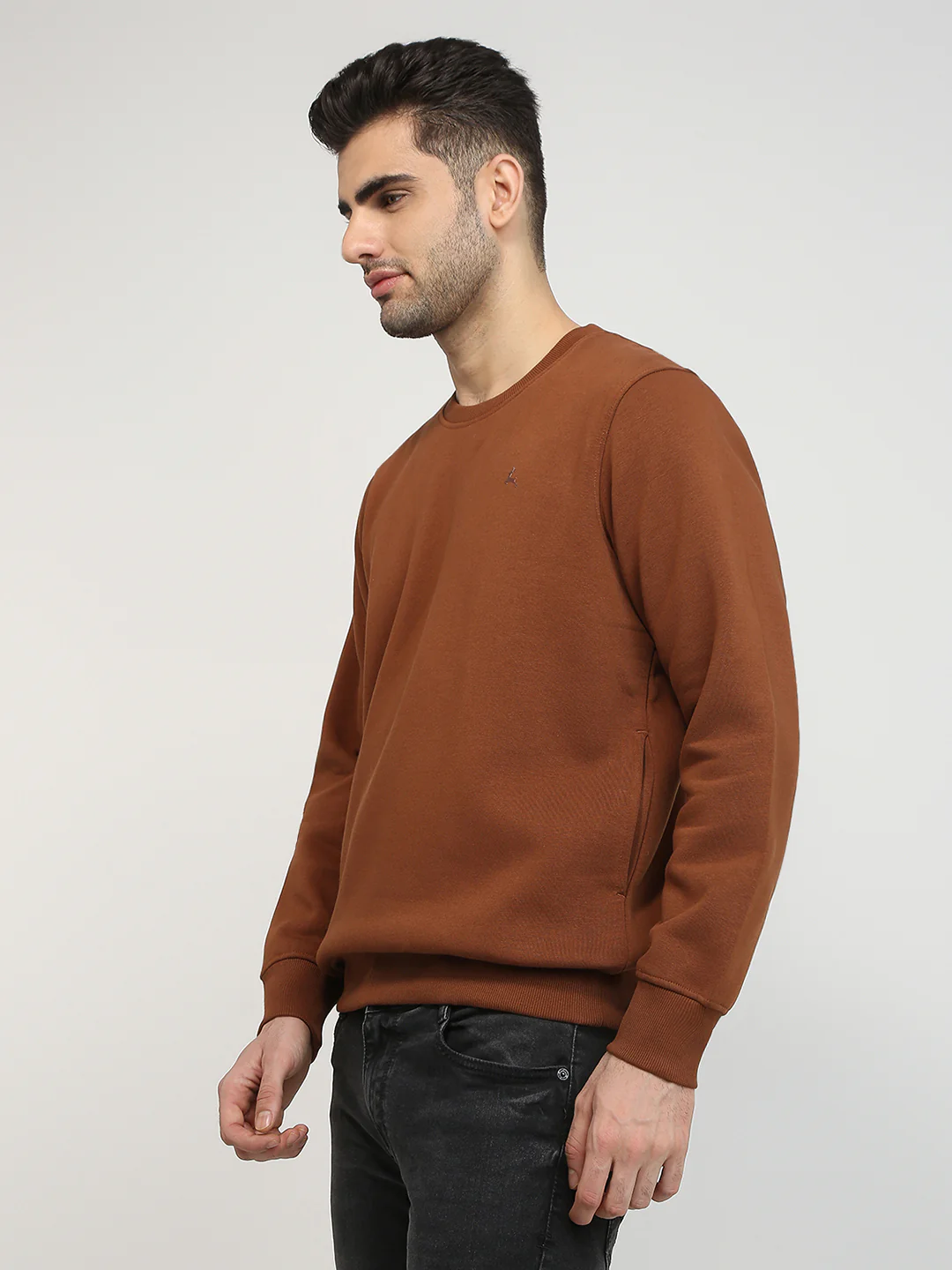 Parx Men Orange Solid Regular Fit Cotton Blend Full Sleeve Round Neck Collar Sweatshirt - Image 2