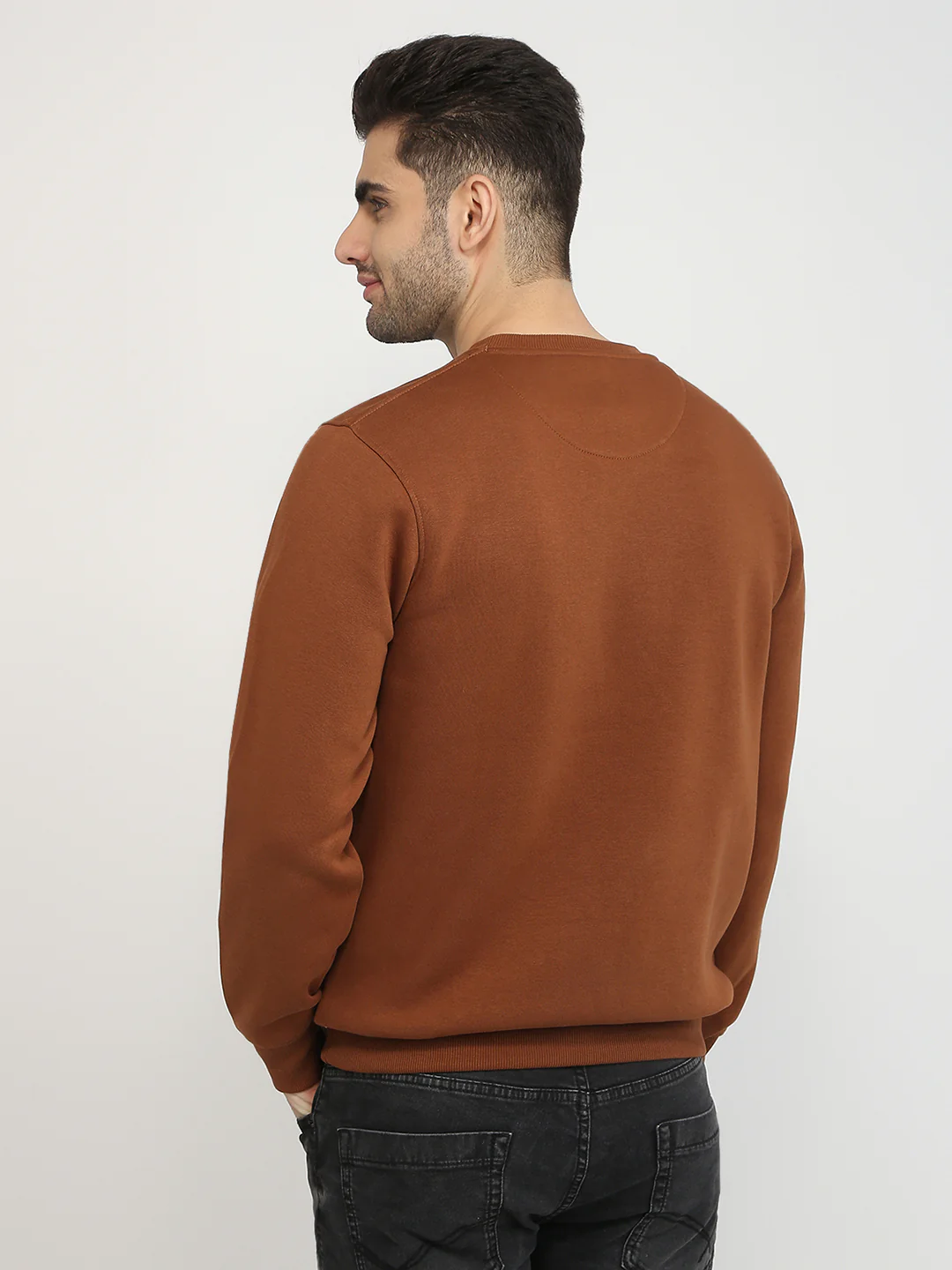 Parx Men Orange Solid Regular Fit Cotton Blend Full Sleeve Round Neck Collar Sweatshirt - Image 4