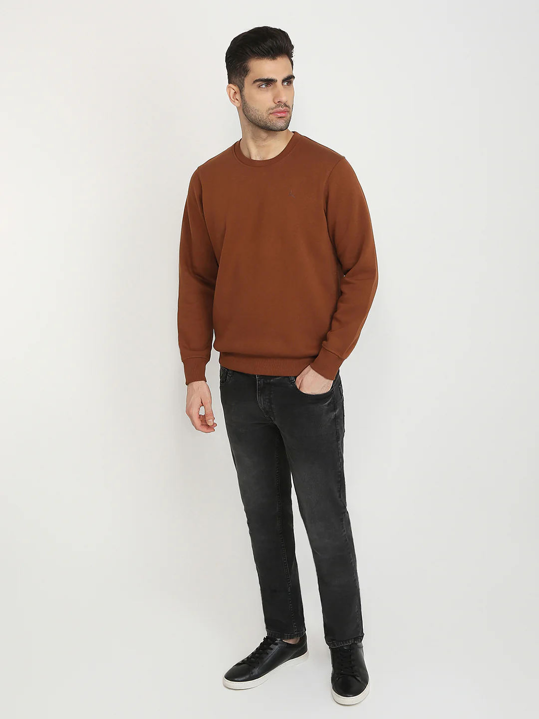 Parx Men Orange Solid Regular Fit Cotton Blend Full Sleeve Round Neck Collar Sweatshirt - Image 5