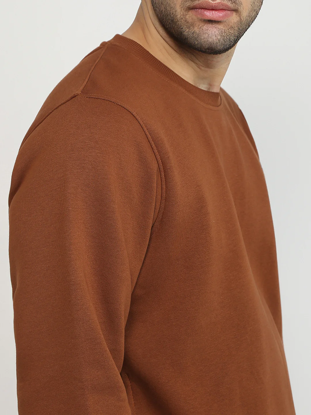 Parx Men Orange Solid Regular Fit Cotton Blend Full Sleeve Round Neck Collar Sweatshirt - Image 6