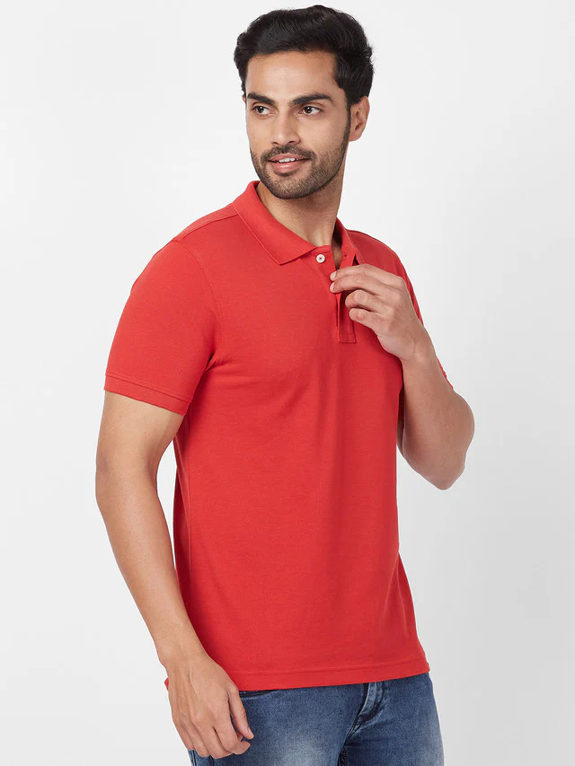 Parx Men Orange Solid Regular Fit Half Sleeve Polo Neck T-Shirt - Image 2