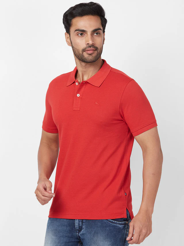 Parx Men Orange Solid Regular Fit Half Sleeve Polo Neck T-Shirt - Image 3