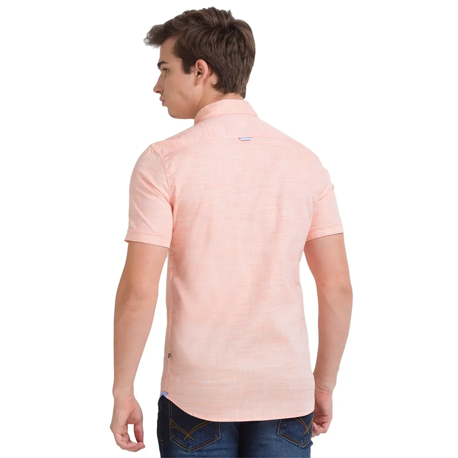 Parx Men Orange Solid Slim Fit Cotton Half Sleeve Cutaway Collar Shirt - Image 4