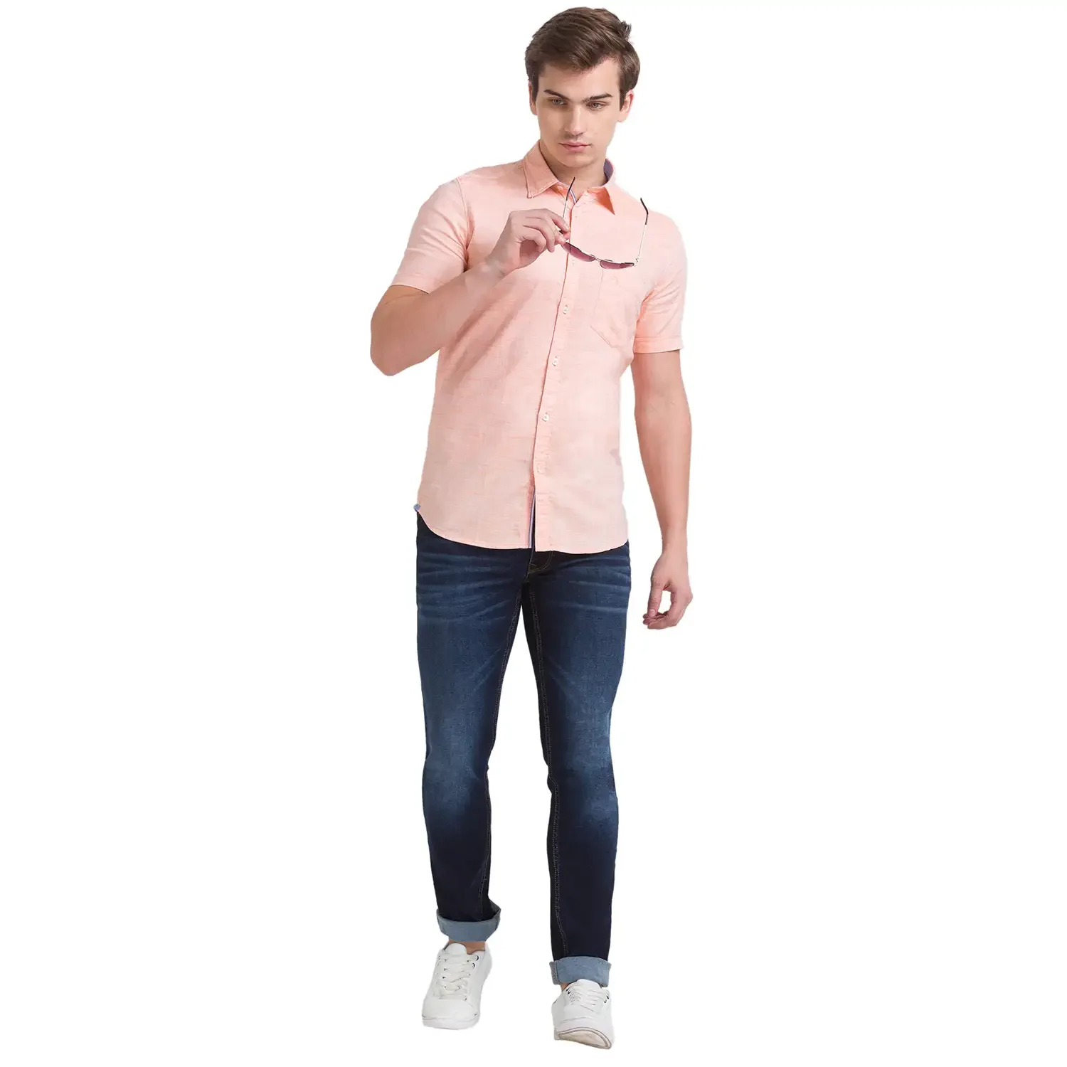 Parx Men Orange Solid Slim Fit Cotton Half Sleeve Cutaway Collar Shirt - Image 5