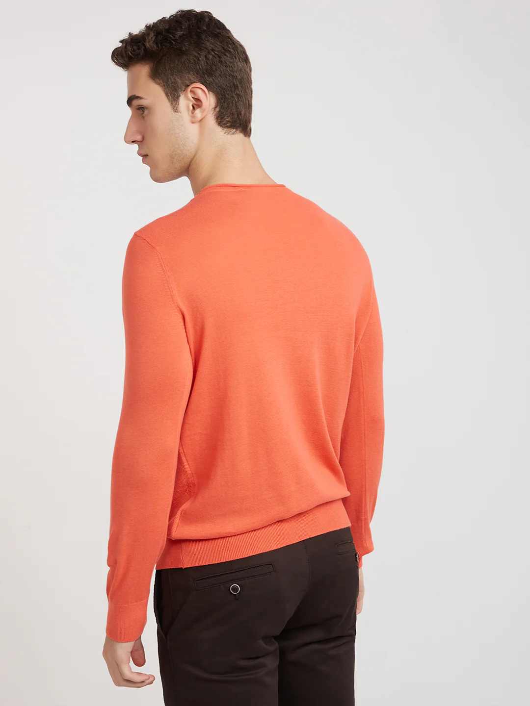 Parx Men Orange Structure Cotton Full Sleeve Round Neck Collar Sweater - Image 4