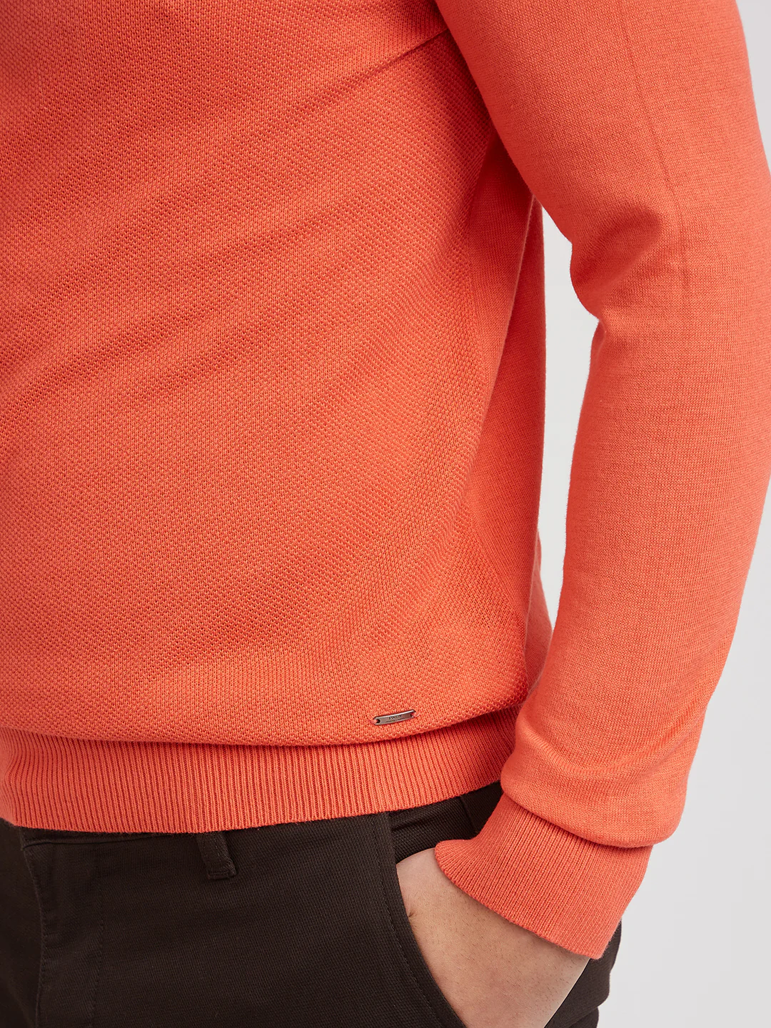 Parx Men Orange Structure Cotton Full Sleeve Round Neck Collar Sweater - Image 7