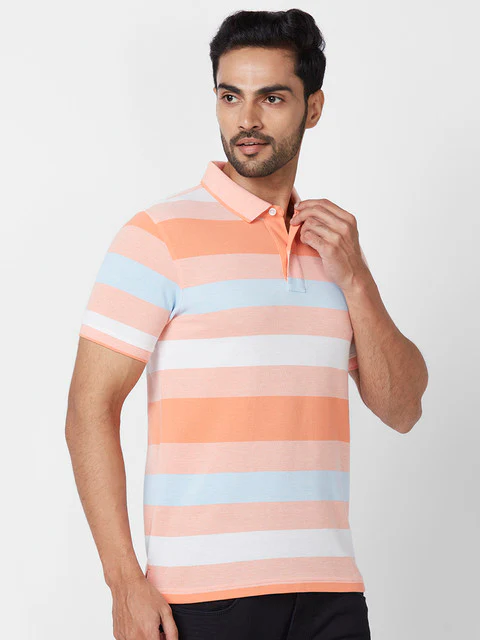 Parx Men Orange Yarn Dyed Regular Fit Cotton T-Shirt - Image 2