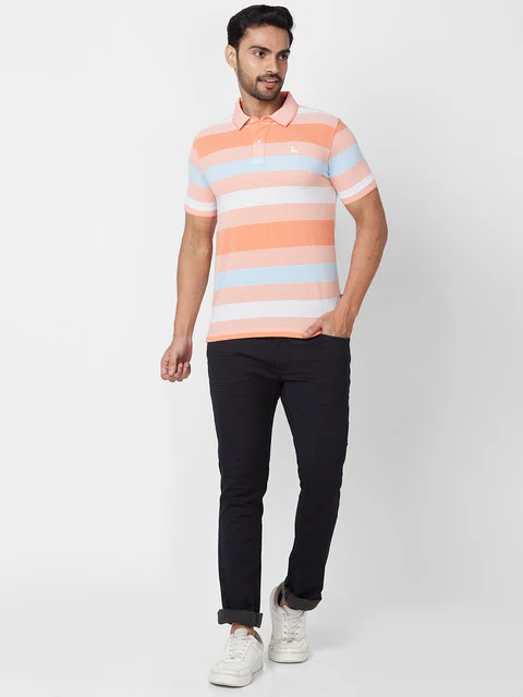 Parx Men Orange Yarn Dyed Regular Fit Cotton T-Shirt - Image 5
