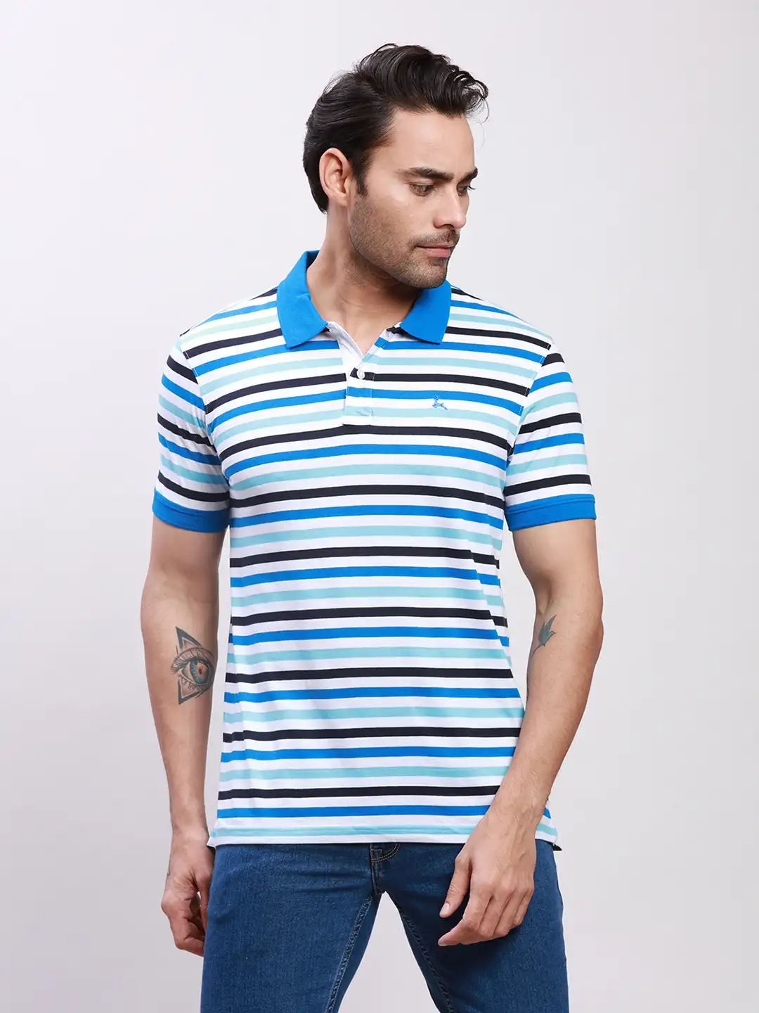 Parx Men Petrol Yarn Dyed Regular Fit Cotton T-Shirt
