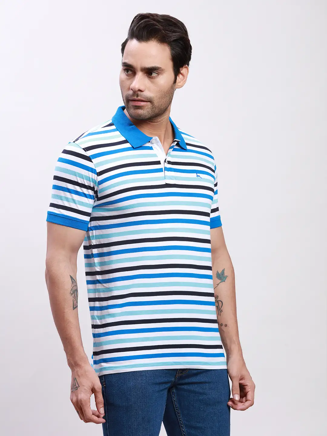 Parx Men Petrol Yarn Dyed Regular Fit Cotton T-Shirt - Image 2