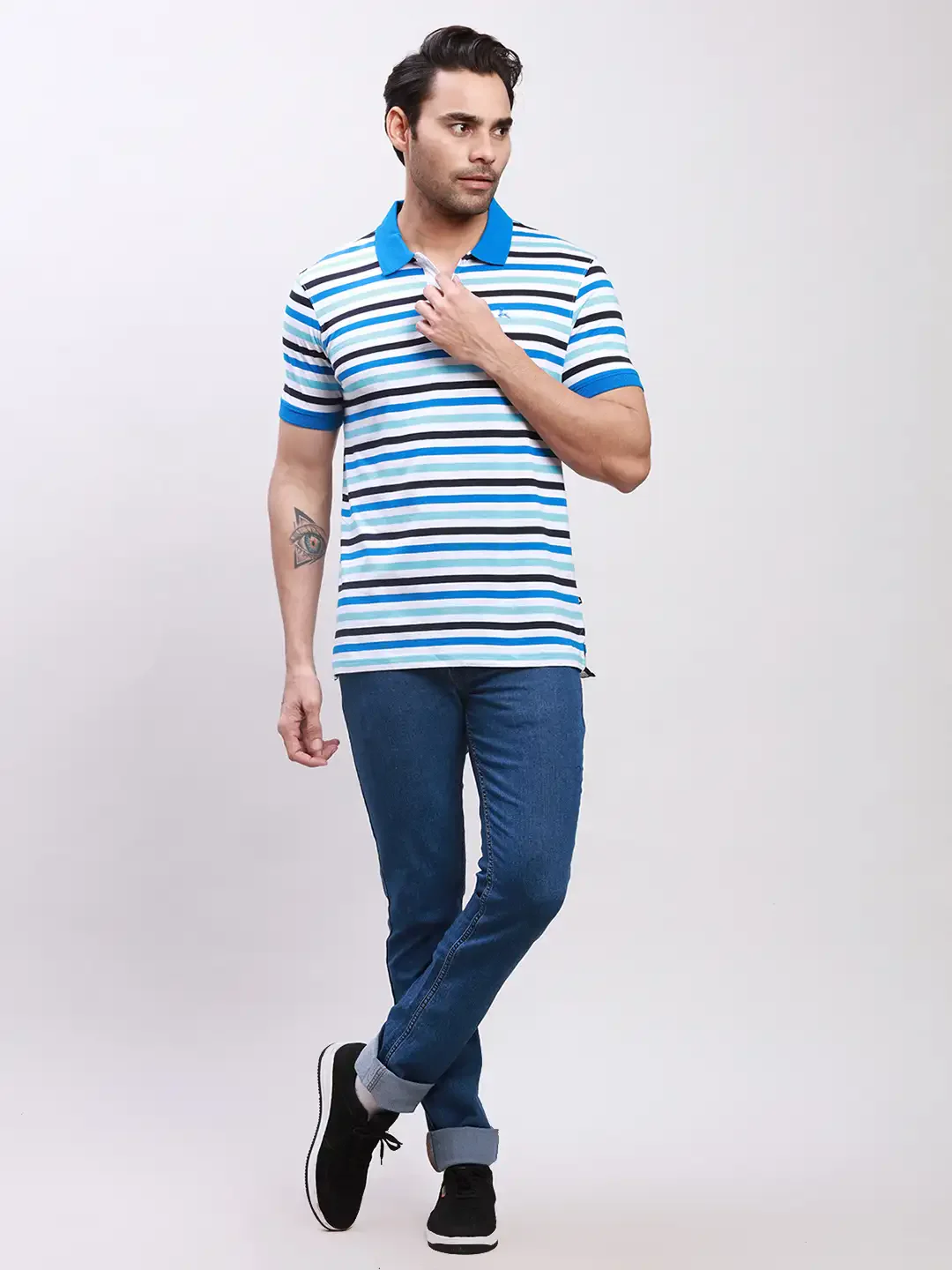 Parx Men Petrol Yarn Dyed Regular Fit Cotton T-Shirt - Image 5