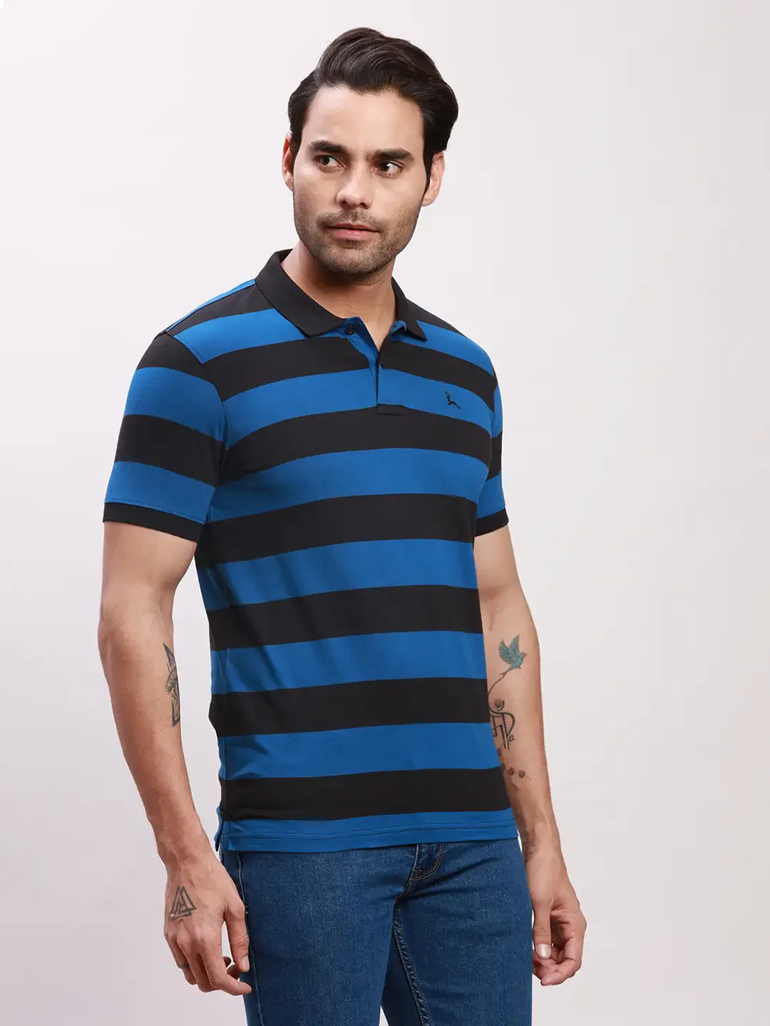 Parx Men Petrol Yarn Dyed Regular Fit Cotton T-Shirt - Image 2