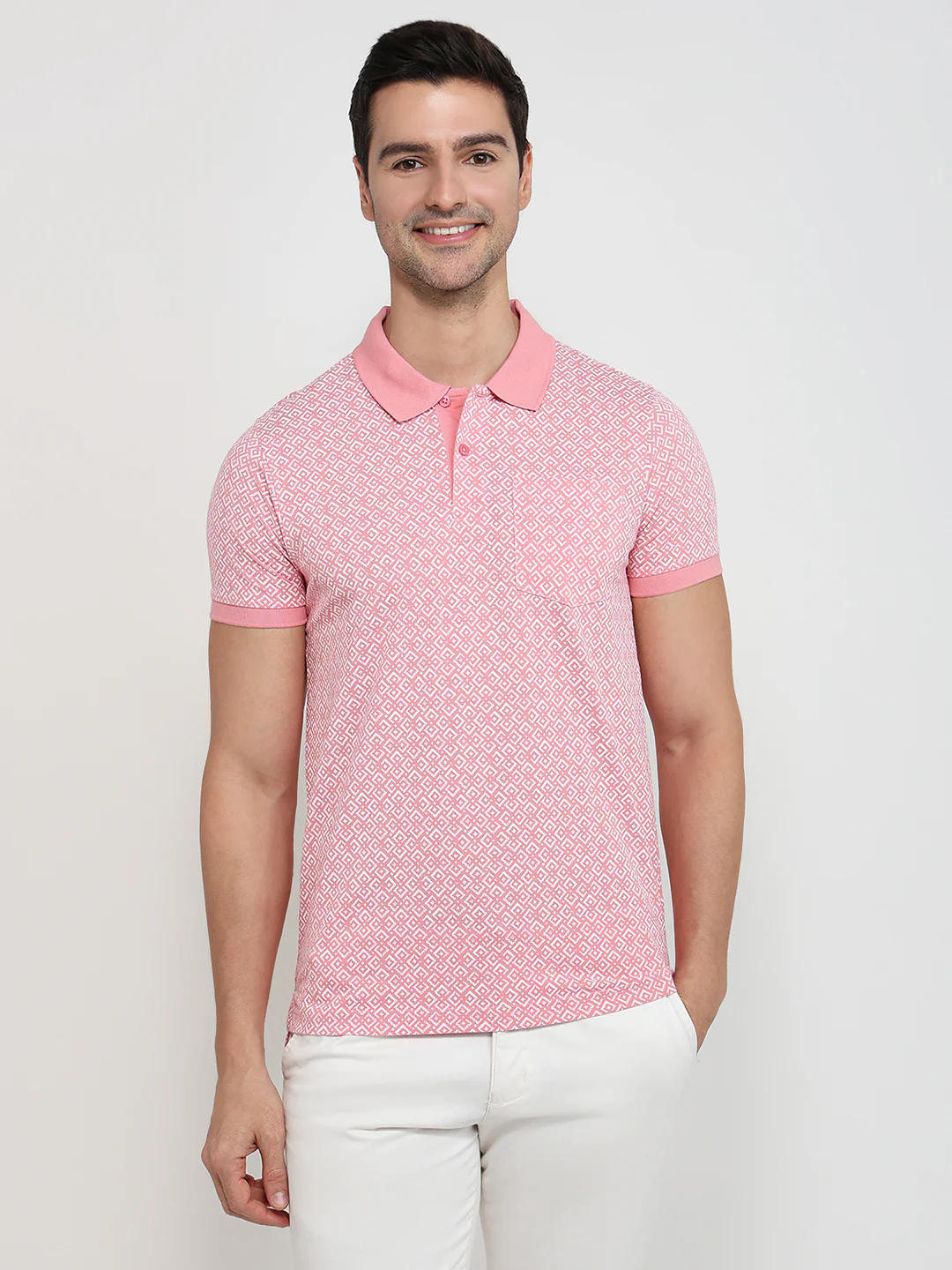 Parx Men Pink Printed Regular Fit Cotton Blend T-Shirt