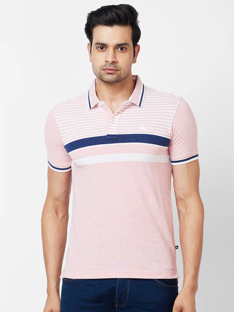 Parx Men Pink Yarn Dyed Regular Fit Cotton T-Shirt
