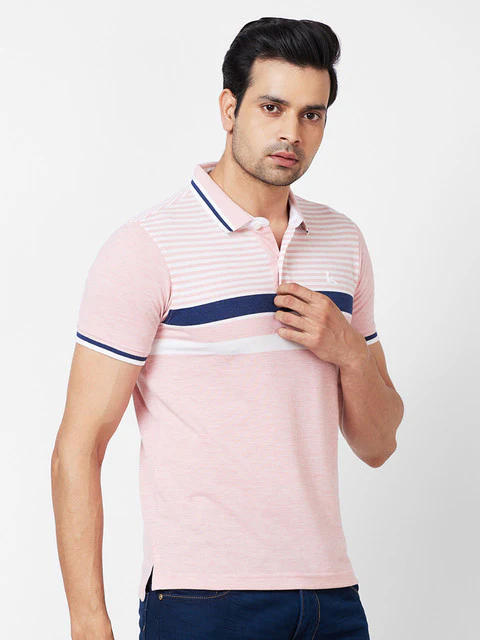Parx Men Pink Yarn Dyed Regular Fit Cotton T-Shirt - Image 2