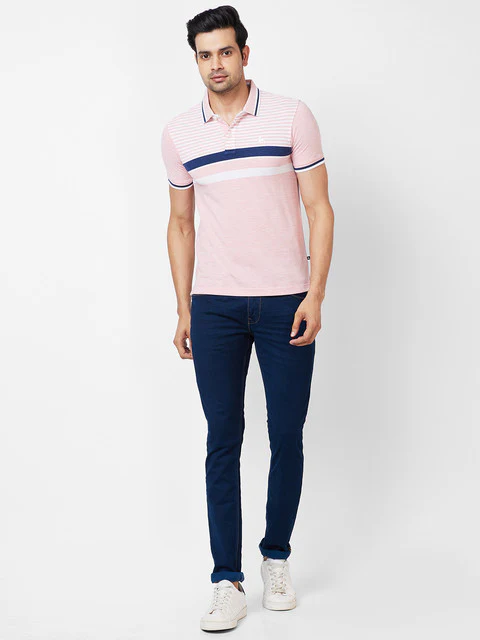 Parx Men Pink Yarn Dyed Regular Fit Cotton T-Shirt - Image 5